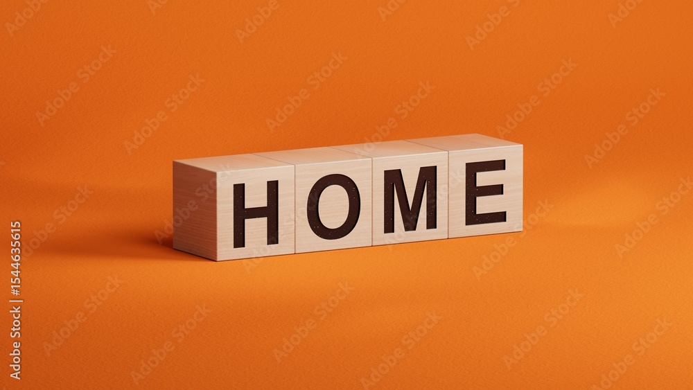 Poster home.wooden cubes spelling.flat lay view from above on wooden cubes buttons.it technology concept.3d