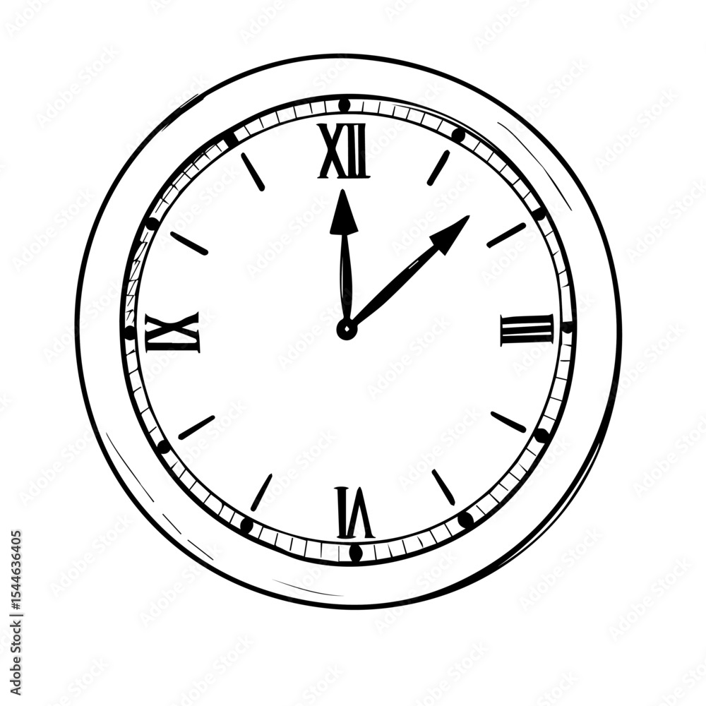 Aufkleber classic round clock showing eleven fifty five. simple clock design with roman numerals. time concept