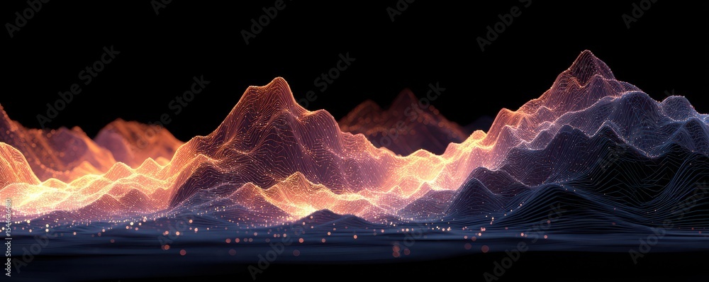 Poster abstract 3d landscape visualization with vibrant colors and fluid shapes representing data waves in 