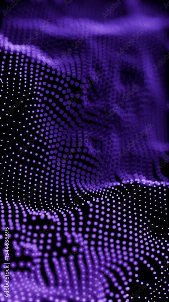 Poster purple particle grid wave mesh, seamless loop, 4k.