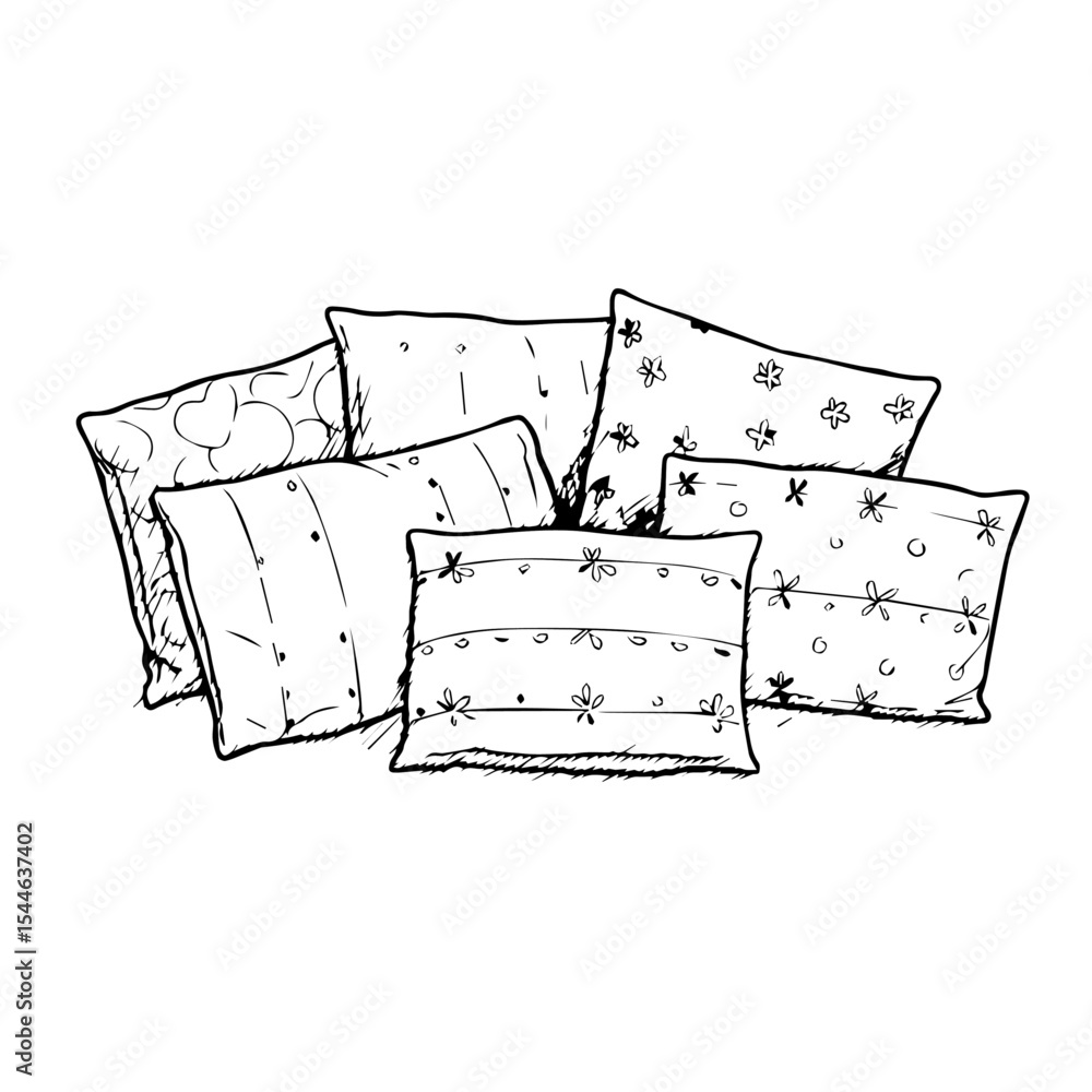 Poster decorative pillows collection with various patterns and textures. set of comfortable home textile pi