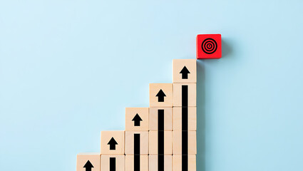 Wooden Blocks Ascending Staircase Graph Showing Growth Target