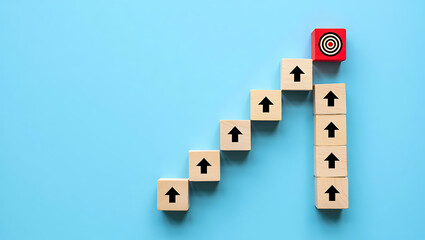Wooden Blocks Staircase Leading to Red Target Goal
