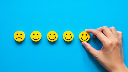 Yellow Smiley Face Feedback Rating Scale Hand Choosing Happy