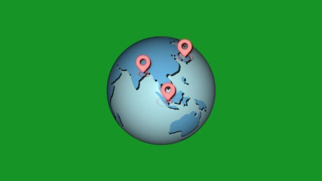 earth animation with GPS location icons concept on Green background