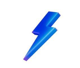 A glowing blue 3D lightning bolt icon with a sleek, modern and electrifying look. 3d illustration