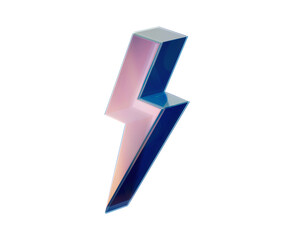 A sleek, glass-like 3D lightning bolt icon with a futuristic and transparent effect. 3D Illustration