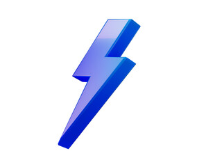 A glowing blue 3D lightning bolt icon with a sleek, modern and electrifying look. 3d illustration