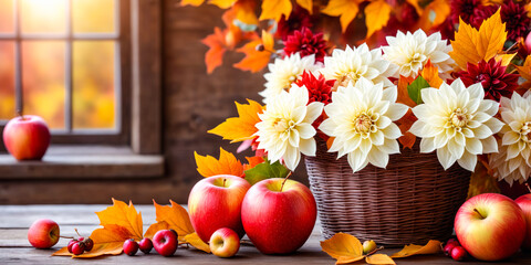 Autumn Still Life with Dahlias and Apples