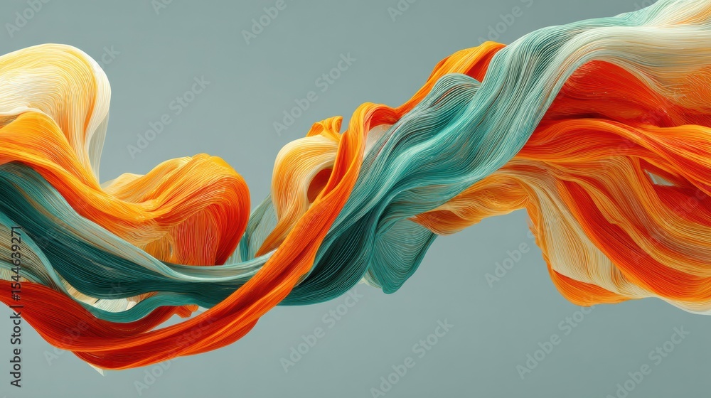 Poster Abstract Art Banner Depicting Calm and Balanced Flow of Colorful Nerves in Harmonious Design