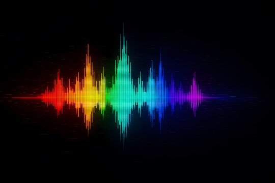 Colorful Audio Spectrum Visualization Graphic, used in music production software (Audacity, FL Studio), audio editing, music visualization art, tech demos.