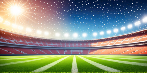 Empty Stadium at Night with Lights and Falling Snow