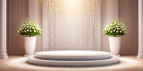 Elegant Wedding Ceremony Stage with White Flowers