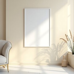 Modern Living Room Frame Mockup – ISO A Paper Size Poster on Wall, Interior Scene with Home Background, 3D Render for Art & Print Display