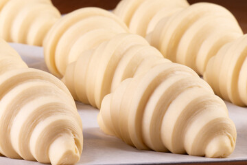 Puff pastry croissants ready to bake.