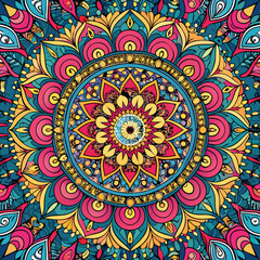 Vibrant colorful mandala design for textile prints
