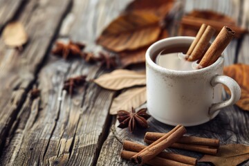 Vibrant Color Image of Warm Autumnal Beverage with Cinnamon Sticks