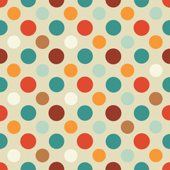 Seamless retro polka dot pattern with colorful circles