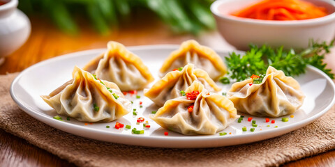 Delicious Steamed Dumplings with Chili Flakes and Herbs
