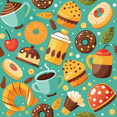 Sweet treats and coffee seamless pattern