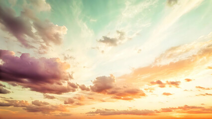 Obraz premium Pastel sunset clouds with tangerine and violet hues