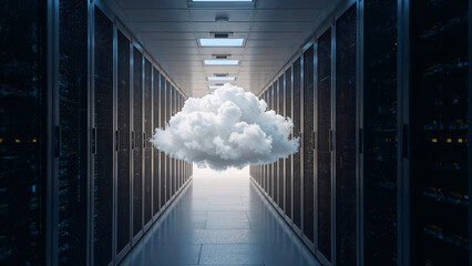 Cloud computing concept with server room and cloud