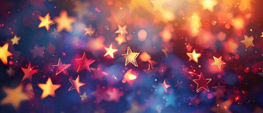 Blurred Glowing Stars glitter shine bright at night background celebration confetti bokeh abstract.