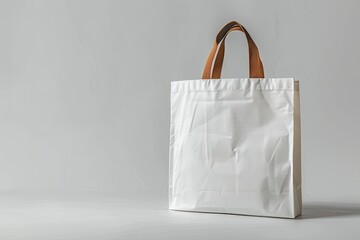 Vibrant Color Visual of Brown Handle White Plain Eco Bag Mockup
