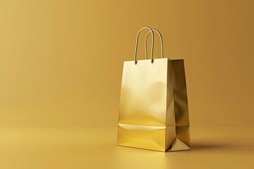 Premium Quality Visual of Gold Paper Shopping Bag Isolated