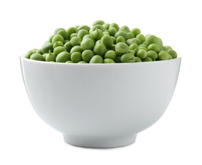 Fresh green peas in bowl isolated on white