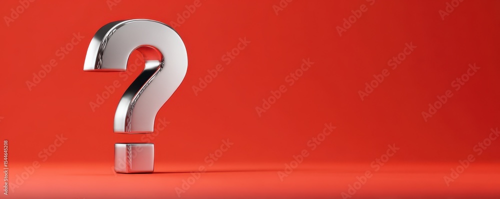 Aufkleber shiny metallic question mark symbol on a vibrant red background, representing curiosity, uncertainty