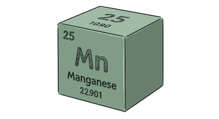 Hand-Drawn Manganese Element Icon &ndash; 3D Gray-Green Chemical Symbol &ldquo;Mn&rdquo; in Vector Style