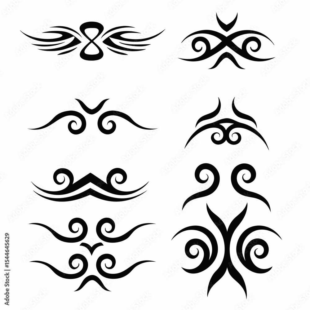 Poster create a set of vector icons depicting borneo tribal tattoo designs, showcasing diverse patterns and