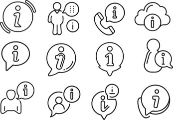 Information Icons: Collection of minimalist, vector illustrations showcasing a variety of information-related concepts. Perfect for web design, presentations, and educational materials.