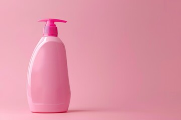 High Definition Image of Pink Plastic Shampoo Lotion Bottle on Pink Background