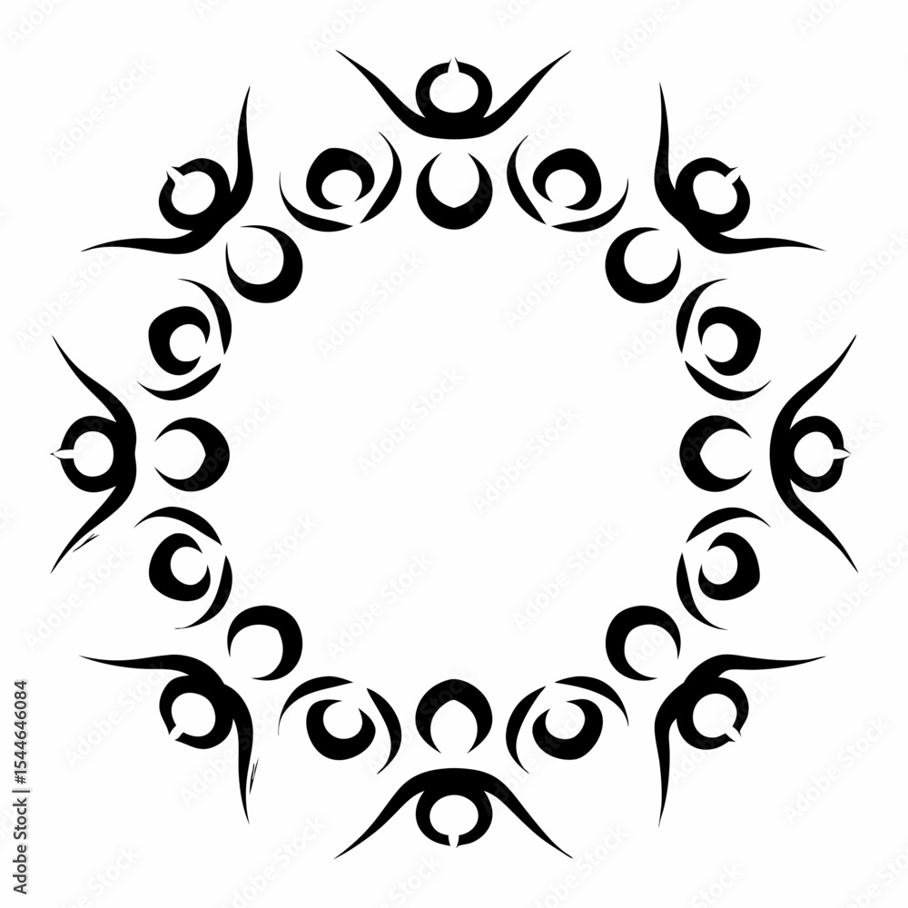 Poster create a symmetrical, circular tribal design featuring intricate geometric patterns and bold lines, 