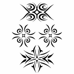 Design a tribal-style icon set featuring various centaur depictions; showcasing diverse poses, weaponry, and cultural adornments.  Include both male and female centaurs.