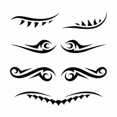 Design a set of tribal-style crocodile tattoo icons, varying in size and detail, suitable for digital use.  Include various poses and stylistic interpretations.