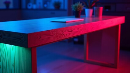 Modern Wooden Desk Red Blue Green Neon Light modern desk