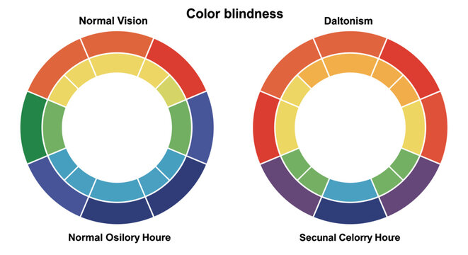Color Wheel Comparison for Normal Vision and Color Blindness (Protanopia, Daltonism)

