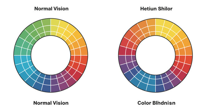 Color Wheel Comparison for Normal Vision and Color Blindness (Protanopia, Daltonism)


