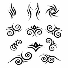 Design a tribal tattoo incorporating dark, fiery flames interwoven with symbolic imagery.  Emphasize sharp lines and a menacing aesthetic.