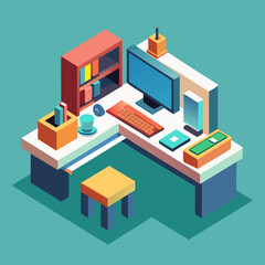 computer set and table vector icon