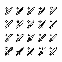 Design a set of stylized tribal knife icons, incorporating diverse cultural motifs.  Include variations in blade shapes and handle designs.