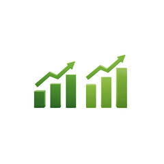 Two sets of green bar charts with upward trending arrows indicating growth or progress.