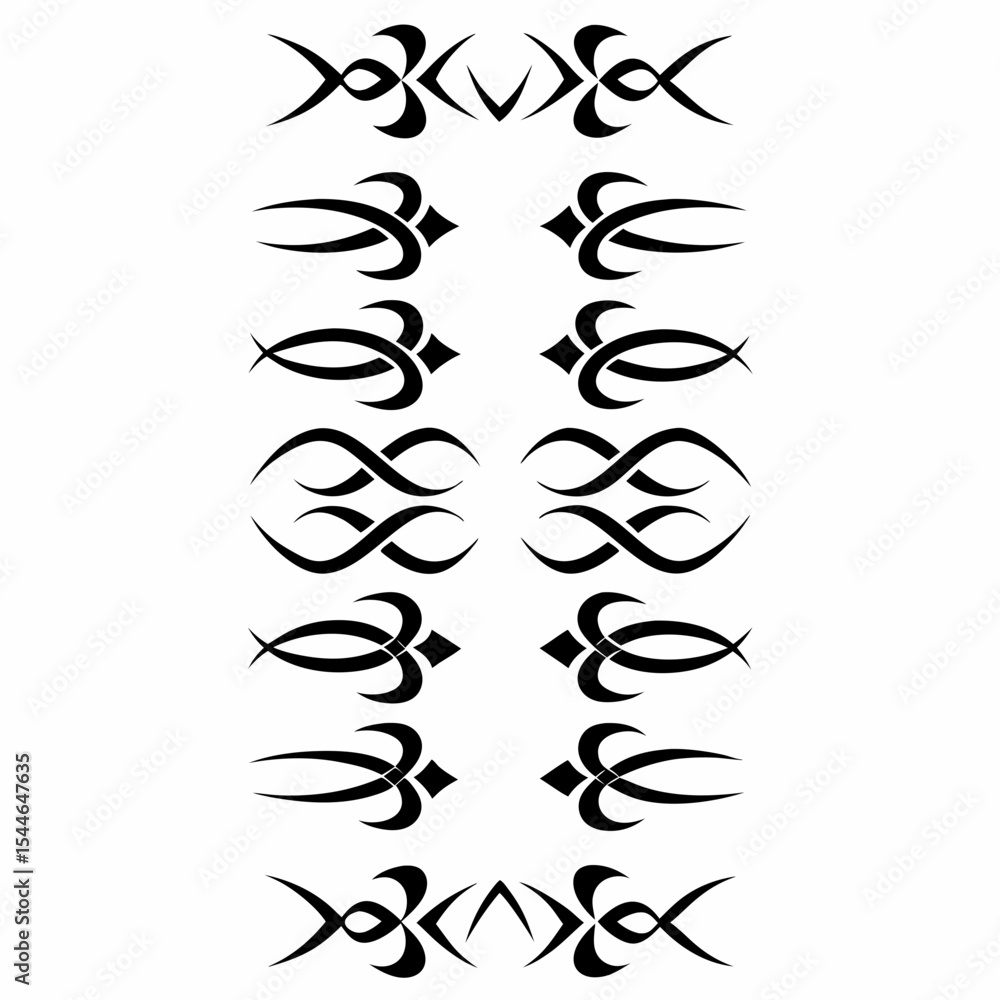 Poster design a versatile pack of double-line tribal tattoo patterns, showcasing diverse styles and complex