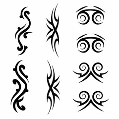 Design a set of tribal-style dragon tattoo icons, showcasing diverse dragon imagery suitable for body art.  Include variations in style and pose.