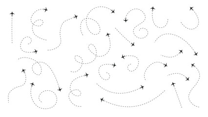 Set of Various Airplane Lines and Roads with Jet Icons