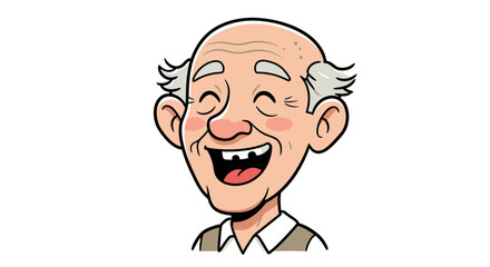 Obraz premium Toothless Elderly Man – Vector Cartoon Character with Big Ears and White Hair in Vest