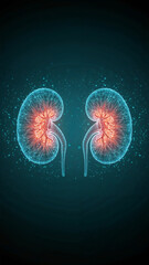 Glowing digital illustration of human kidney anatomy